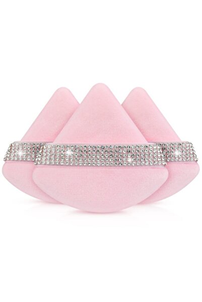 Choice1 وردي - 3 قطع من إسفنجة بودرة الوجه الناعمة ذات شكل مثلث ماسي أداة مكياج ناعمة مرصعة بأحجار الراين