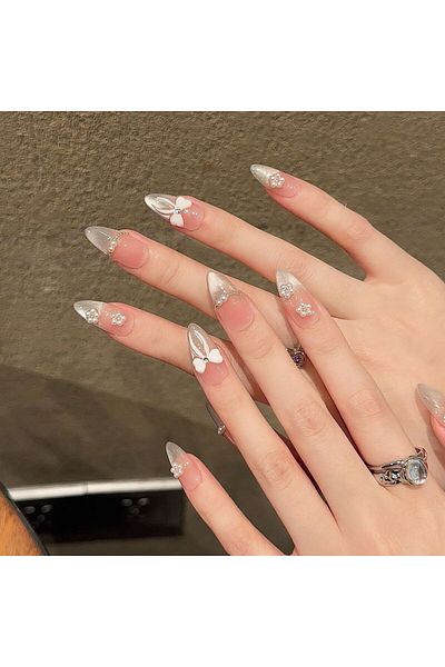 Choice L Handmade Press on Nails Sweet Bowknot Pearl Decor French Fake Nails for Women Girl Wearable Shiny.