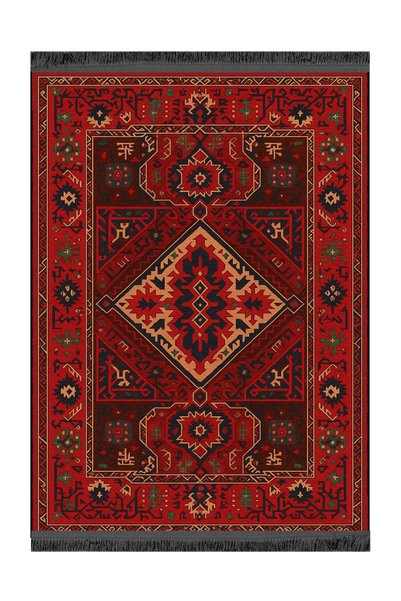 Rugs Modern Halı Mosso Red Black Tones Ethnic Motifs Patterned Woven Base Vin...
