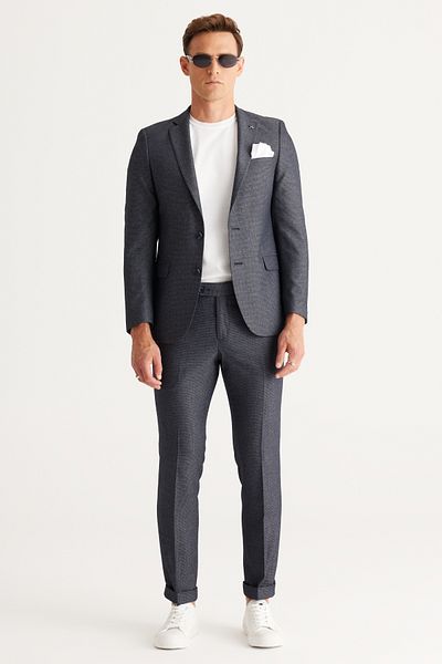 AC&Co / Altınyıldız Classics Men's Navy Blue Extra Slim Fit Slim Fit Mono Collar Patterned Suit