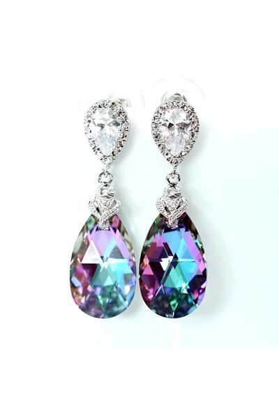 Choice E1180 Huitan Elegant Pear Shaped Drop Earrings for Women Blue/Colorful Romantic Bridal Wedding Engag