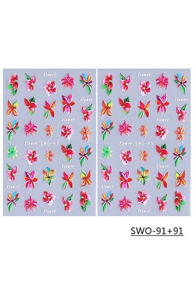 Choice SWO-91 2pcs 2pcs Hawaiian Style Flowers Nail Stickers Spring Summer Petals Florals Textured Matte Na