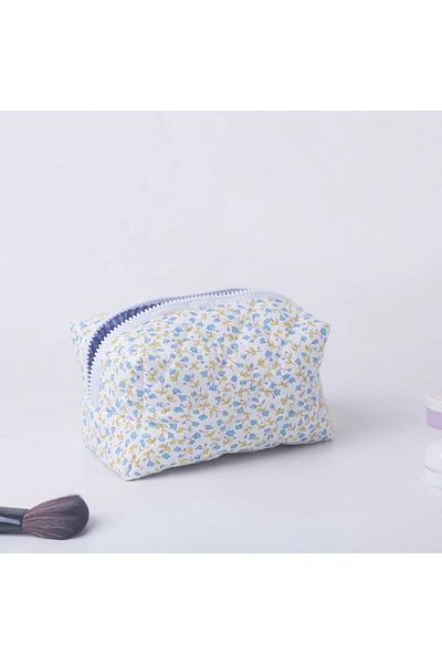 Choice Blue Storage Organizer Floral Puffy Quilted Makeup Bag Flower Printed Cosmetic Pouch Large Travel Co