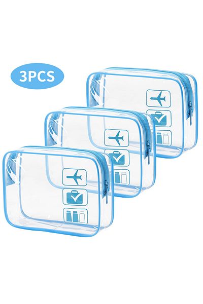 Choice Blue Cosmetic Pouch 3 Pcs Clear Toiletries Bags Carry On Airport Airline Compliant Bag Toiletry Bag