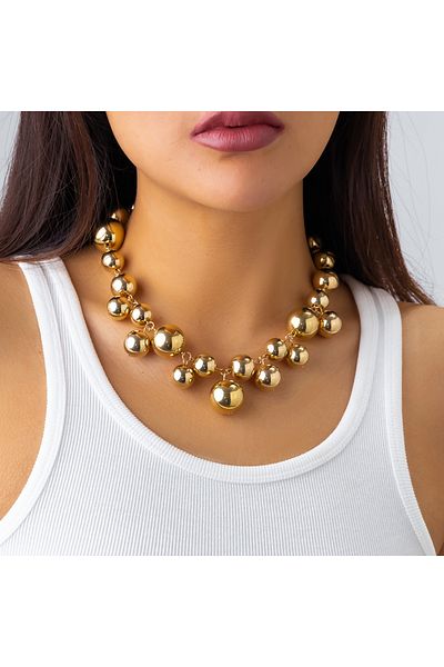 Choice Gold Color Exaggerated Acrylic CCB Big Ball Bead Chain Necklace for Women Wed Vintage Chunky Clavicl