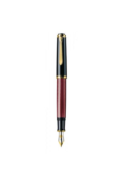 Pelikan Souveran M600 F Fountain Pen, Material Resin, Color Black-Red, Gold Plated Accessories