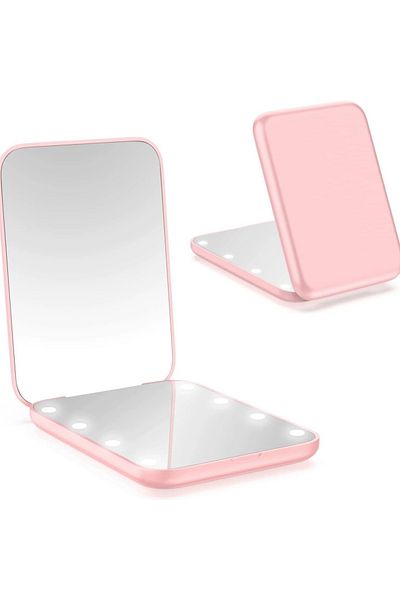 Choice Pink Compact Mirror 1X/2X Magnification LED Pocket Mirror with Nternal BIattery, Mini Mirror for Pur
