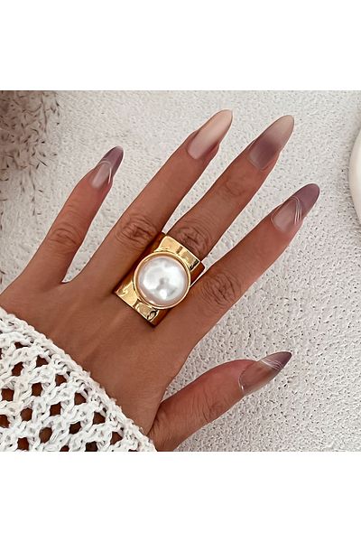 Choice Gold Color IngeSight.Z Exaggerated Big Irregular Metal Wide Ring for Women Creative Design Inlaid Im