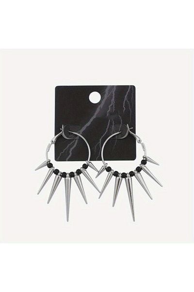 Choice Black 1 Pair Punk Minimalist Dark Gothic Style, Multiple Tapered Spikes Dangle Earrings for Outdoor