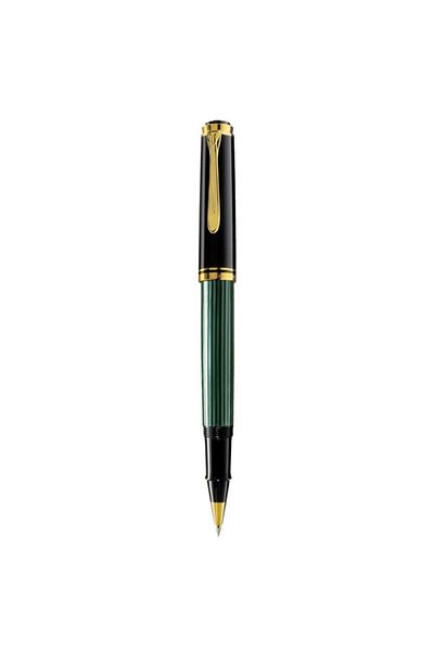 Pelikan Souveran R400 Roller Pen, Material Resin, Color Black-Green, Gold Plated Accessories