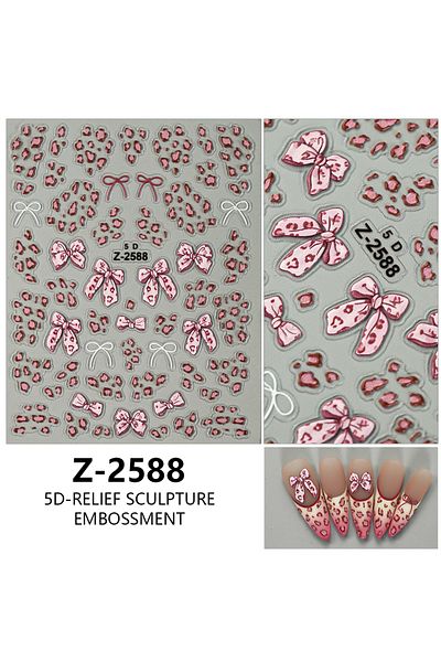 Choice Z-2588 1Pcs Leopard Print Nail Art Stickers 5D Self Adhesive Nail Stickers Bow Leopard French Nail D