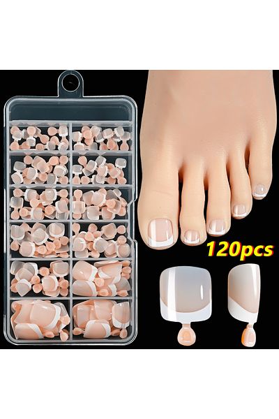 Choice TD245-B1 120Pcs 9-Colors French Fake Toenails Summer Short Sqaure Press On Toe Nails Tips Glossy Nud