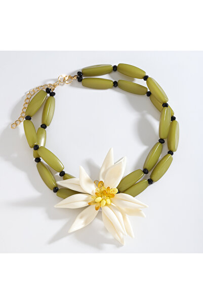 Choice قلادة من خرز زهرة فيداوا الملونة، مصنوعة يدويًا من طابقين على شكل زهرة اللوتس من خرز الأرز