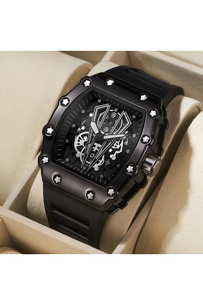 Choice Black Brand New Men's Watch Fashion Clock Sports Male's Silicone Strap Automatic Movement Barrel Lum