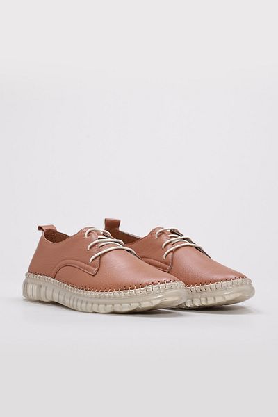 Ayakkabıhane Genuine Leather Inside and Outside Tan Lace-Up Women's Casual Daily Shoes Ah086092615171