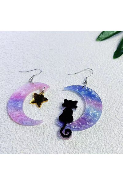 Choice 02 Animal Acrylic Moon Cat Star Dangle Earrings Personality Funny Ear Jewelry Elegant Cute Temperame