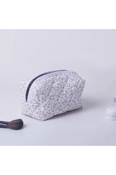 Choice Lavender Storage Organizer Floral Puffy Quilted Makeup Bag Flower Printed Cosmetic Pouch Large Trave