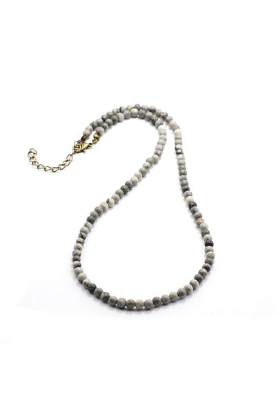 Choice Map Stone Simple 4mm Small Stone Necklace Men Handmade Natural Howlite Tiger Eyes Beaded 48cm Short