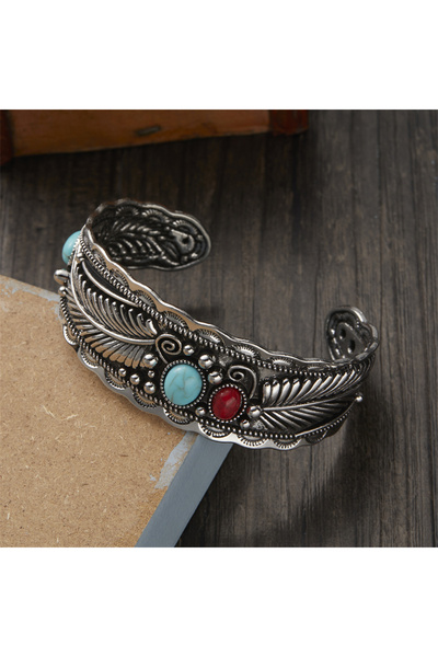 RINHOO FRIENDSHIP BR23Y0801-2 سوار من الريش الفيروزي العتيق للرجال والنساء، ت...