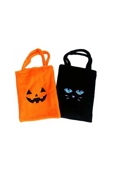 OEM Set of 2 Halloween candy bags, plush, black/orange, 30 x 40 cm