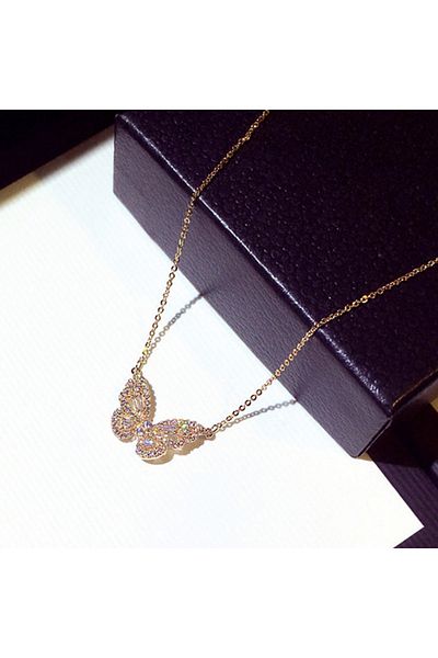 Choice 42cm 5cm XL556 Huitan Delicate Butterfly Pendant Necklace with Shiny CZ Romantic Wedding Party Women
