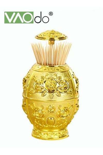 VAODO Press Type Toothpick Box European Style Creative Rebound Design Aluminum Alloy Toothpick Dispenser