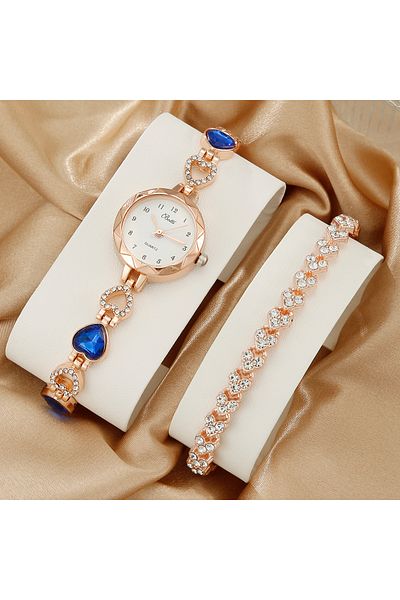 Choice Blue 2PCS Set Luxury Watch Women Bracelet Rhinestone Fashion Wristwatch Casual Ladies Watches Bracel