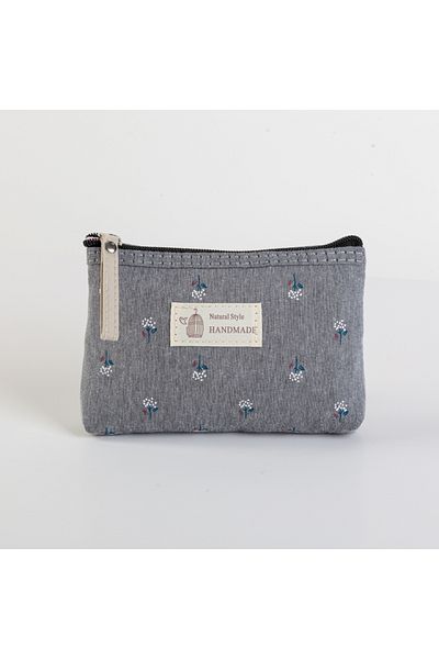 Choice S Grey Canvas Printed Makeup Bag For Women Waterproof Portable Instagram Style Student Pencil Case,