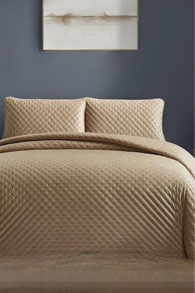 Çeyiz Diyarı Bianca Double Luxury Velvet Bedspread Beige