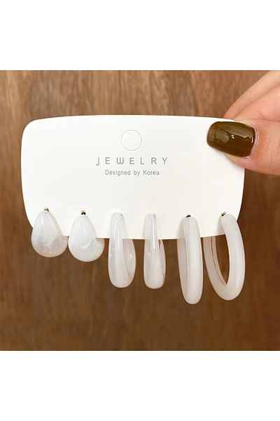 Choice S055-1-White 6PC Trendy Acrylic Geometric Hoop Earring Sets for Women Vintage Bohemia Colorful Acryl