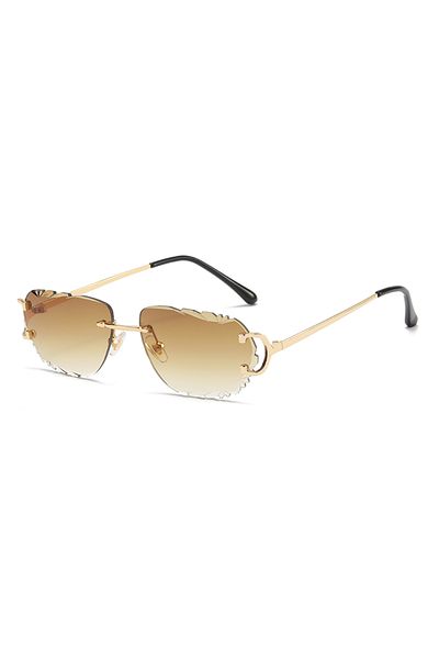 Choice BROWN C2 Retro Sunglasses For Men And Women High-End Frameless Fashion UV400 Irregular Cut Lenses Wo