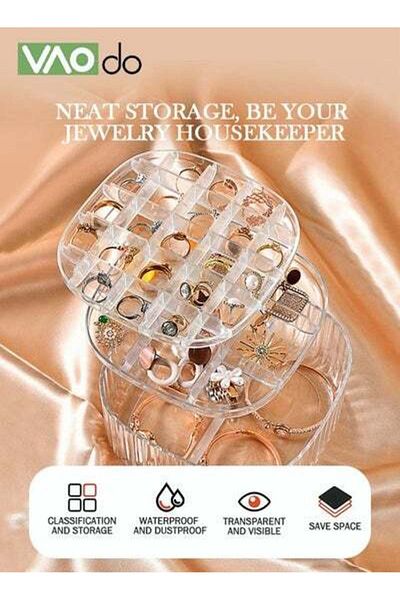 VAODO 3-Tier Jewelry Organizer Box Divided Transparent Jewelry Display Box