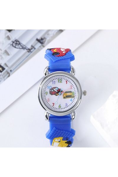 Choice Blue Fashion Color Cartoon Car Children's Watch Primary School Boy Children's Watch 3D Silicone Stra