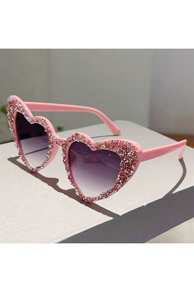 Choice without case pink-gradient grey KAMMPT Vintage Heart Shaped Sunglasses with Rhinestones Women 2024 N