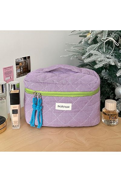 Choice purple Ladies' Color Blocking Checkered Makeup Bag Women's Ins Large Capacity Makeup Brush Storage B
