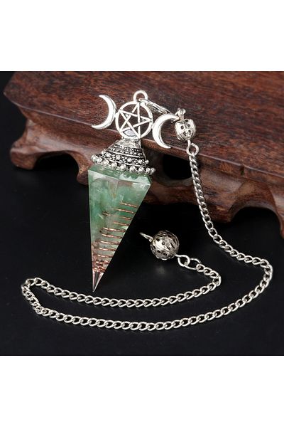 Choice Green Aventurine 54x24mm Natural Stone Crystal Reiki Pendulum Three Phases Moon Hexagonal Cone Ameth