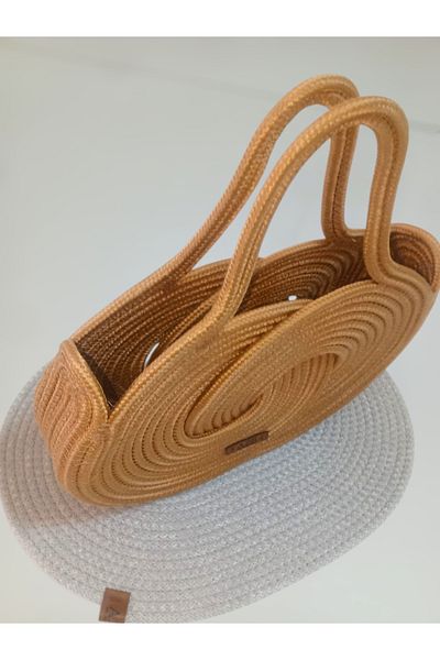 AZR HOME DESİGN Natural Jute Rope Handmade Gold Infinity Hand Bag Arm Purse