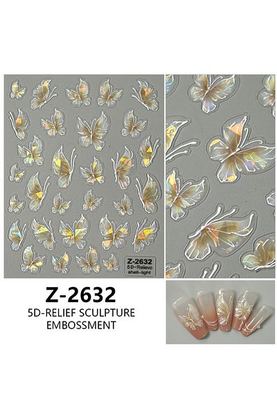 Choice Z-2632 1Pcs Butterfly Nail Art Stickers Decals 5D Embossed Nail Decals Shell Light Butterfly Nail De