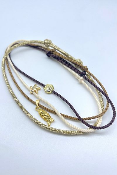 Concept HuBuTU 4 Pieces Fish Starfish Oyster Figured Gold Milk Brown Cream Summer Twisted Rope Anklet Set