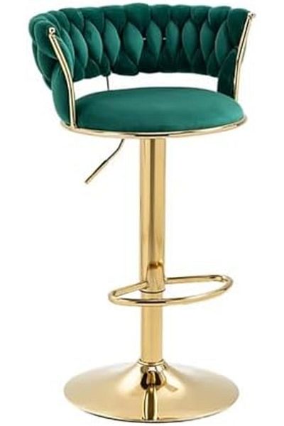 Türkiye Velvet Swivel Bar Stools - Height Adjustable Counter Stools with Gold Base, Low Braided Back - Dinin