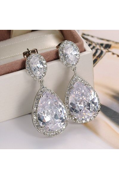 Choice E810 Huitan Eternity Wedding Earrings for Women Brilliant Crystal Pear Cubic Zirconia Anniversary Lo