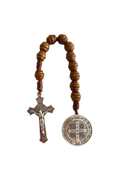 Choice A Saint Benedict Medal Prayer Pocket Rosary Catholic Brown Wood Beads with Saint Benedict Medal and.