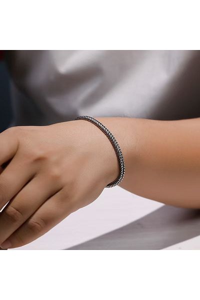 Choice 22.5cm silvering Retro Braided Bone Men's Bracelet Simple Trendy Men's Bracelet