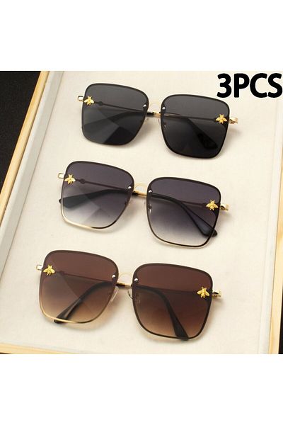 Choice 3PCS 3PCS New Fashion Lady Oversize Rimless Square Bee Sunglasses Women Men Small Glasses Gradient S