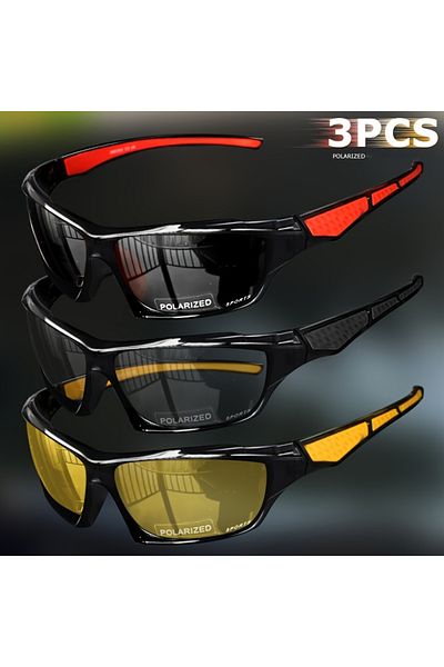 Choice 3PCS-1 1/3PCS Sports Polarized Sunglasses for Men Lightweight Night Vision Male Shades Cycling Drivi