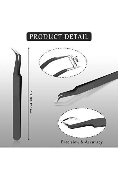 Choice1 1 قطعة من أدوات تجميل تمديد الرموش، ملقط مضاد للكهرباء الساكنة، ملقط أسود دقيق للاستخدام المنزلي لفن الأظافر
