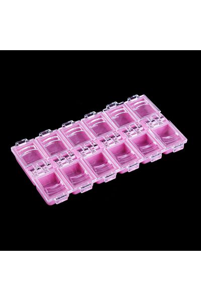 Choice Pink 12 Grids Nail Art Accessories Storage Box, Jewelry Organizer, Dry Flower Case, Rhinestones Cont