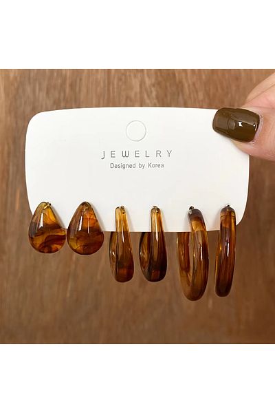 Choice S055-2-Coffee 6PC Trendy Acrylic Geometric Hoop Earring Sets for Women Vintage Bohemia Colorful Acry