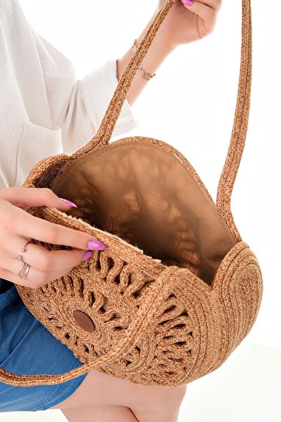 Aymood Kadın Hasır Çanta El Örgülü Jüt Hasır Omuz Plaj Çantası