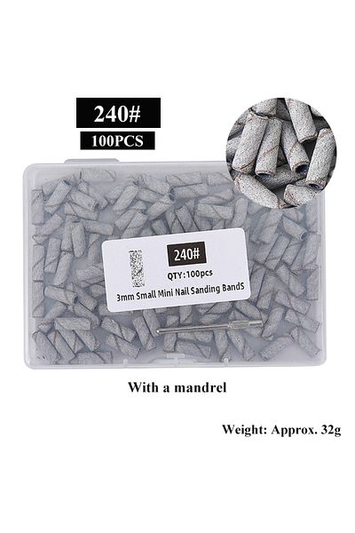 Choice3 240Grit(100PCS) 3mm Mini Sanding Bands With Mandrel Sets For Dead Skin Callusese Polishin